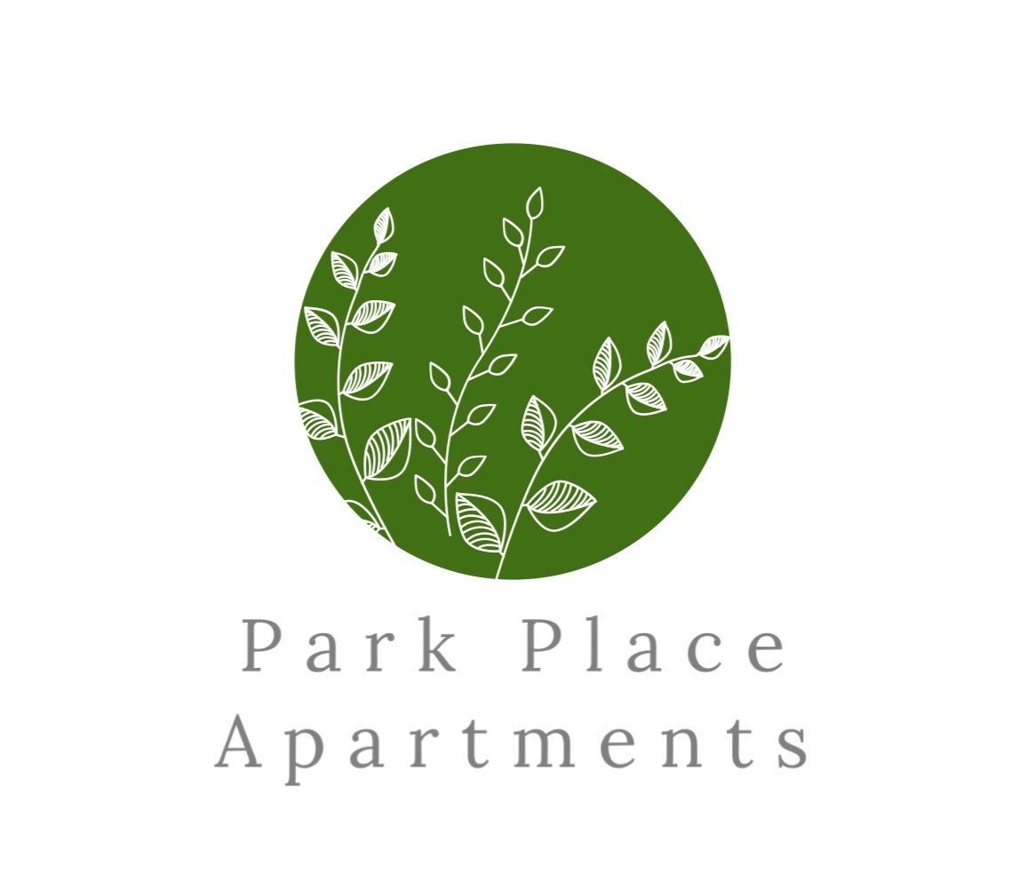 A logo for Park Place Apartments featuring a green circle with a white plant design.